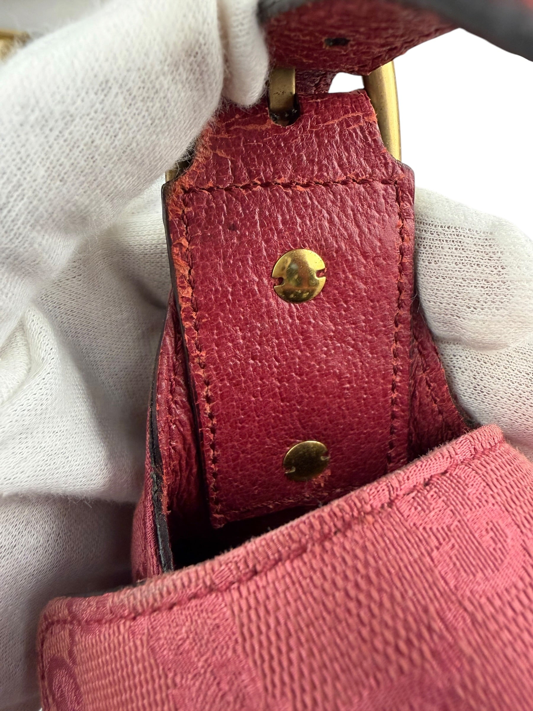 Gucci GG Vintage Pink Canvas Horsebit Shoulder Bag