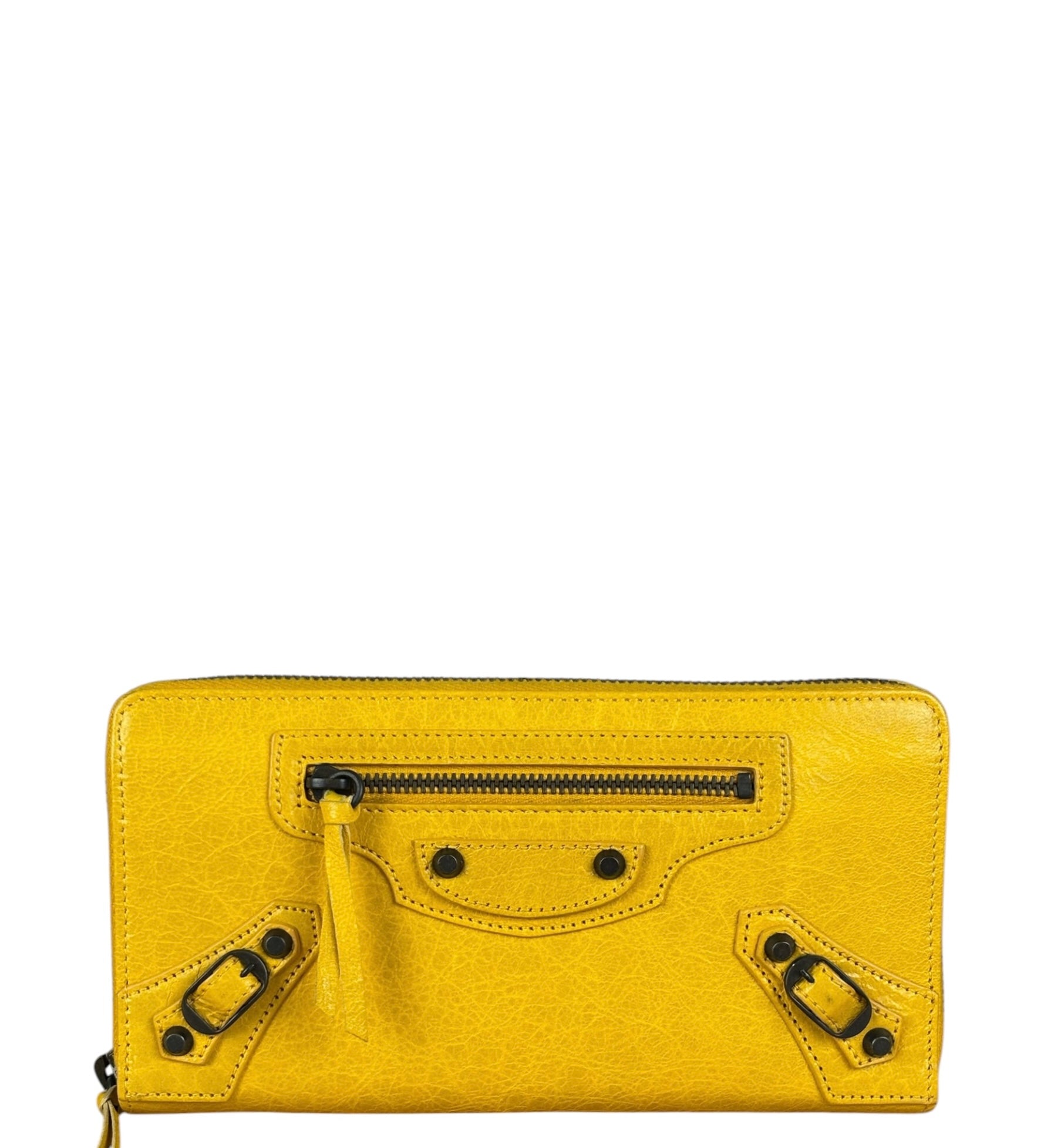 Balenciaga Yellow Leather Moto Zip Wallet