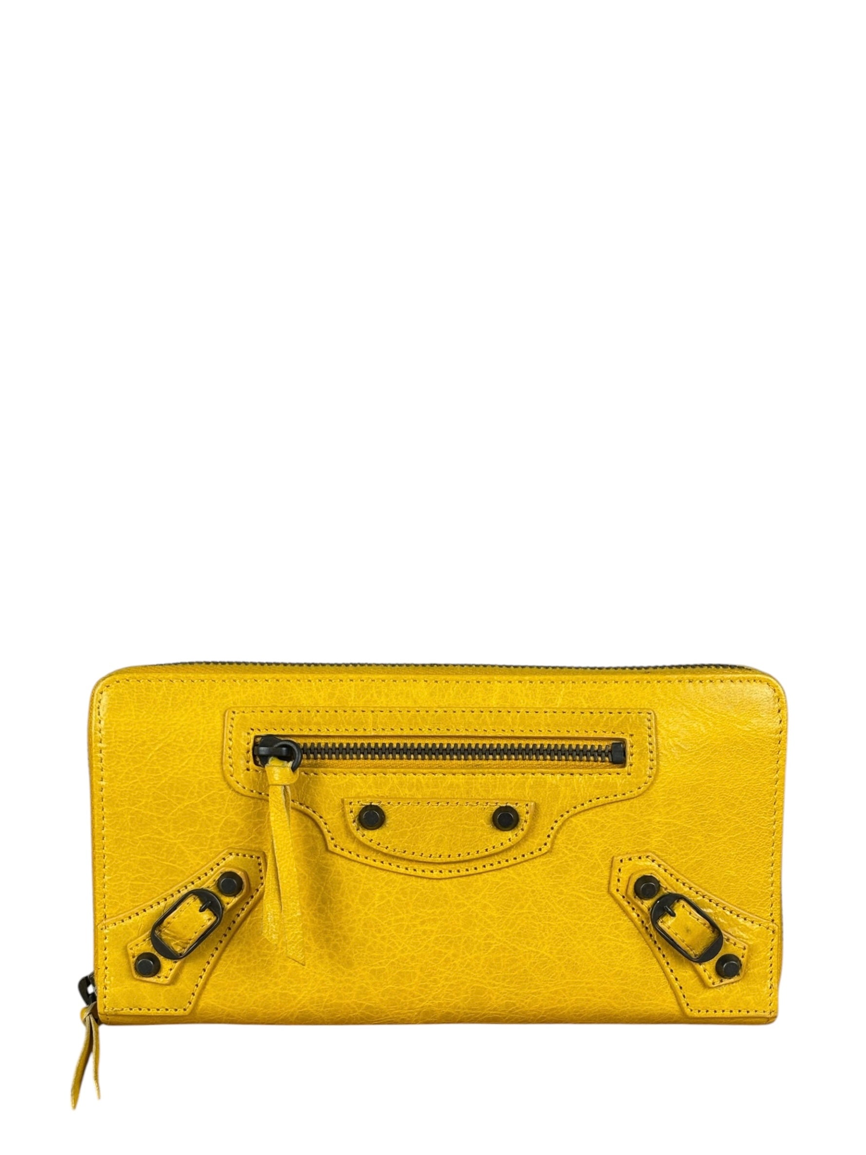 Balenciaga Yellow Leather Moto Zip Wallet