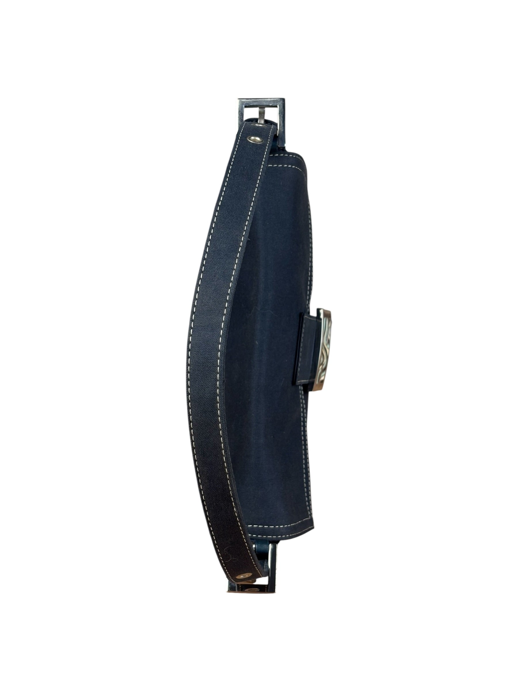 Fendi FF Wave Buckle Denim Baguette