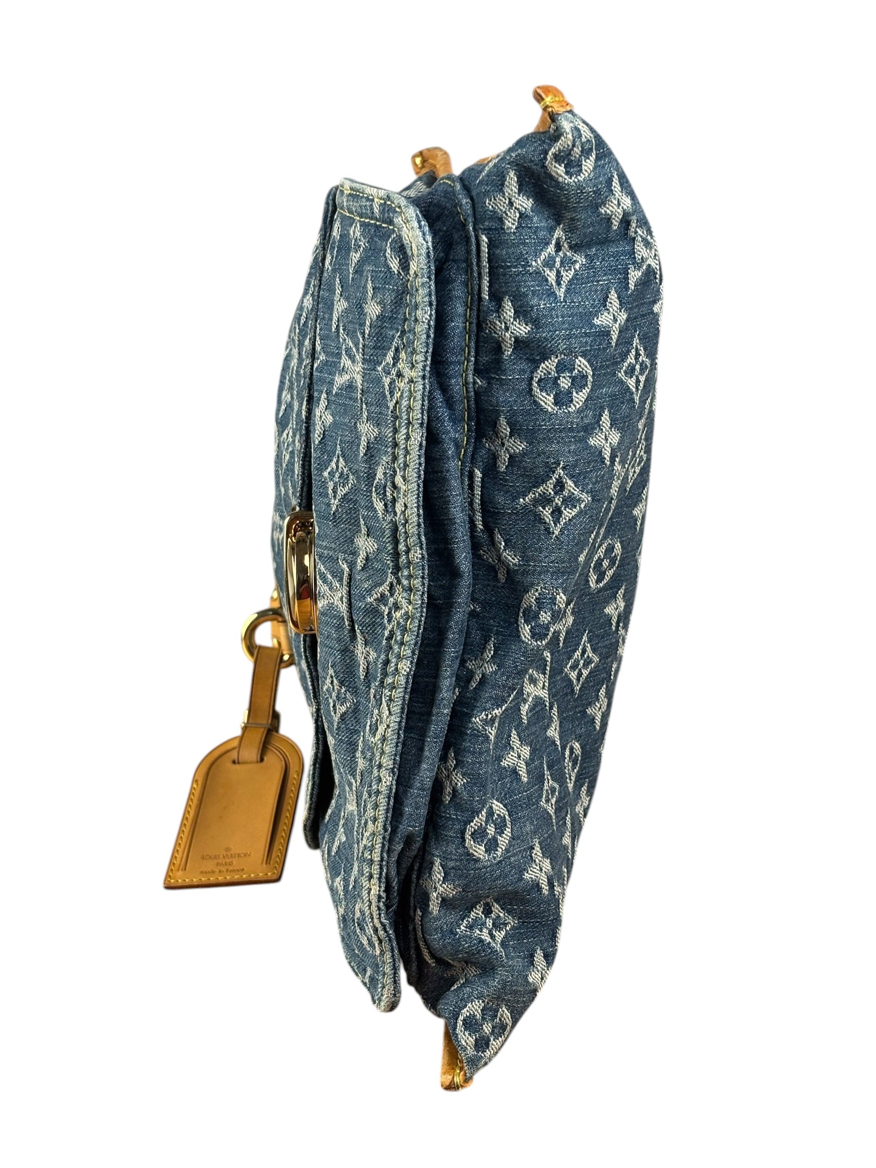 Louis Vuitton Denim Leather Trim Monogram Flat Tote Bag