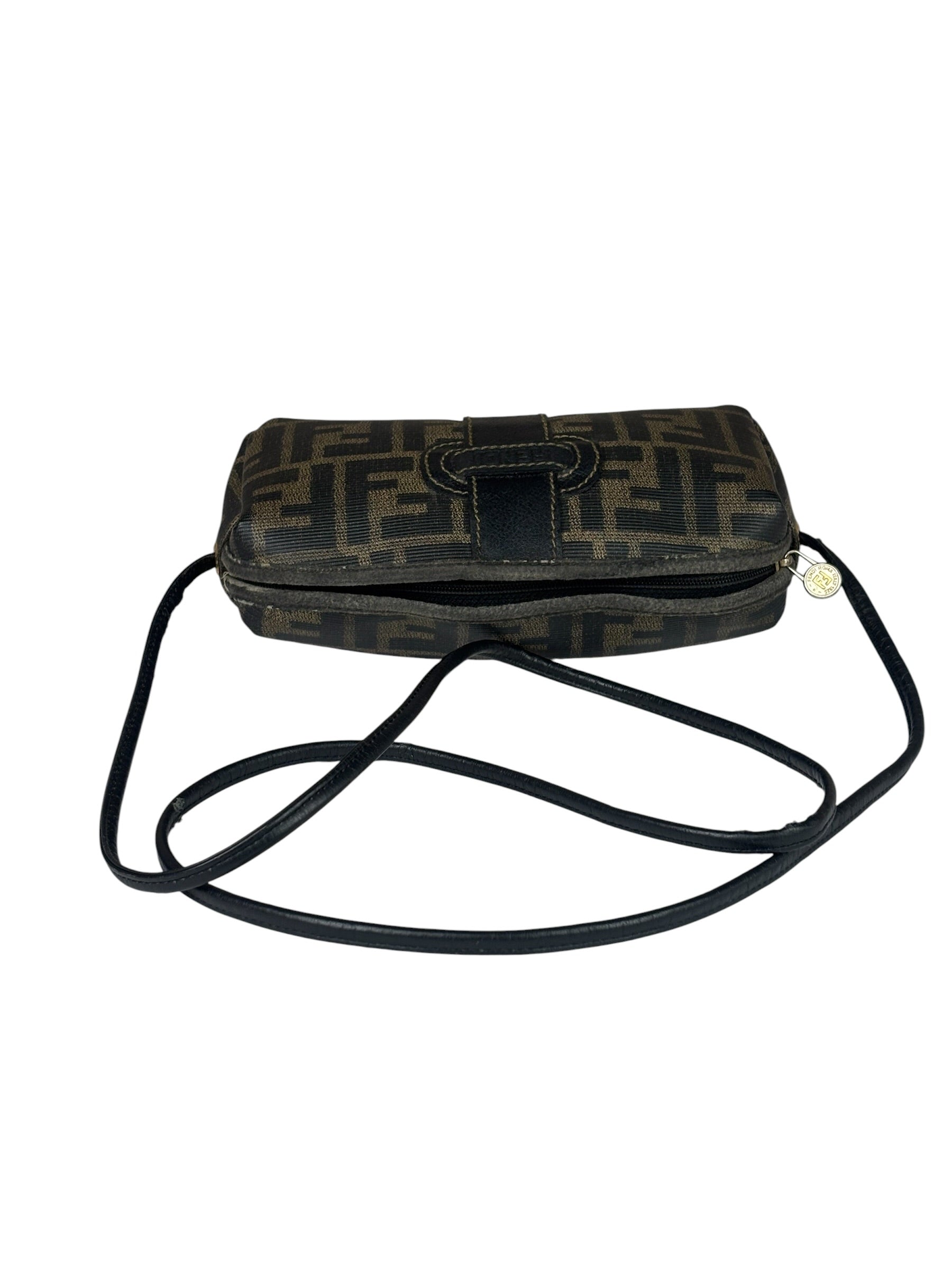 Fendi Black Leather Trim Zucca Small Camera Bag
