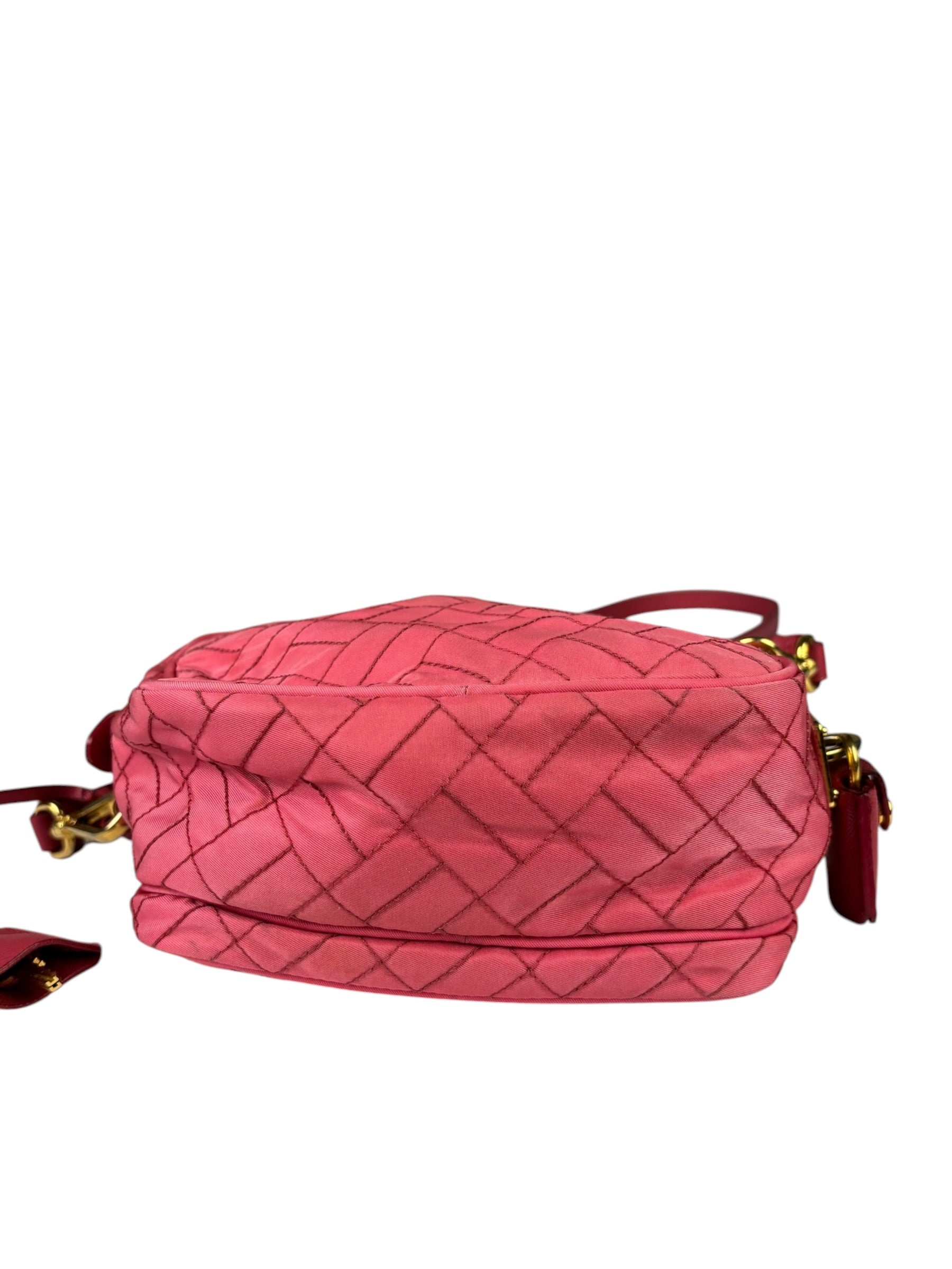 Prada Pink Leather Trim/Synthetic Tessuto Camera Bag