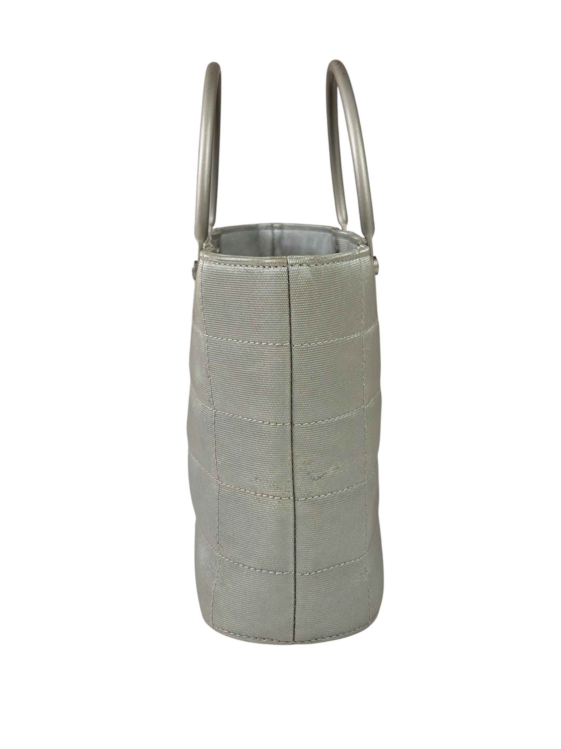Chanel Silver Nylon Quilted Vintage Mini Chocolate Bar Tote 1997
