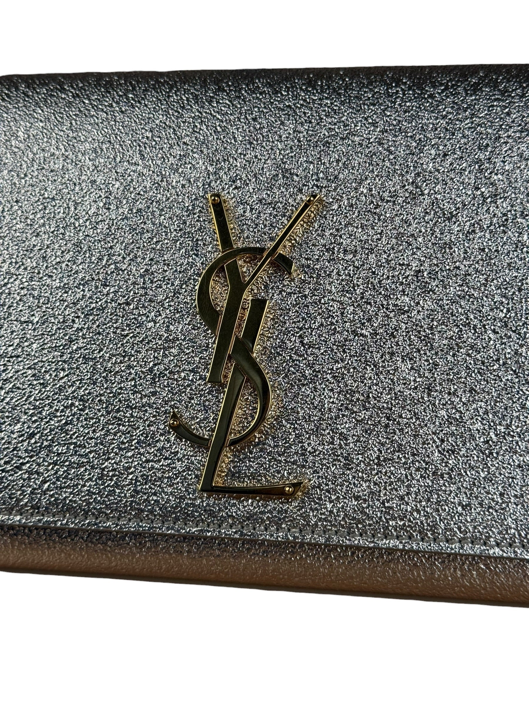 Saint Laurent Textured Metallic YSL Kate Clutch Bag