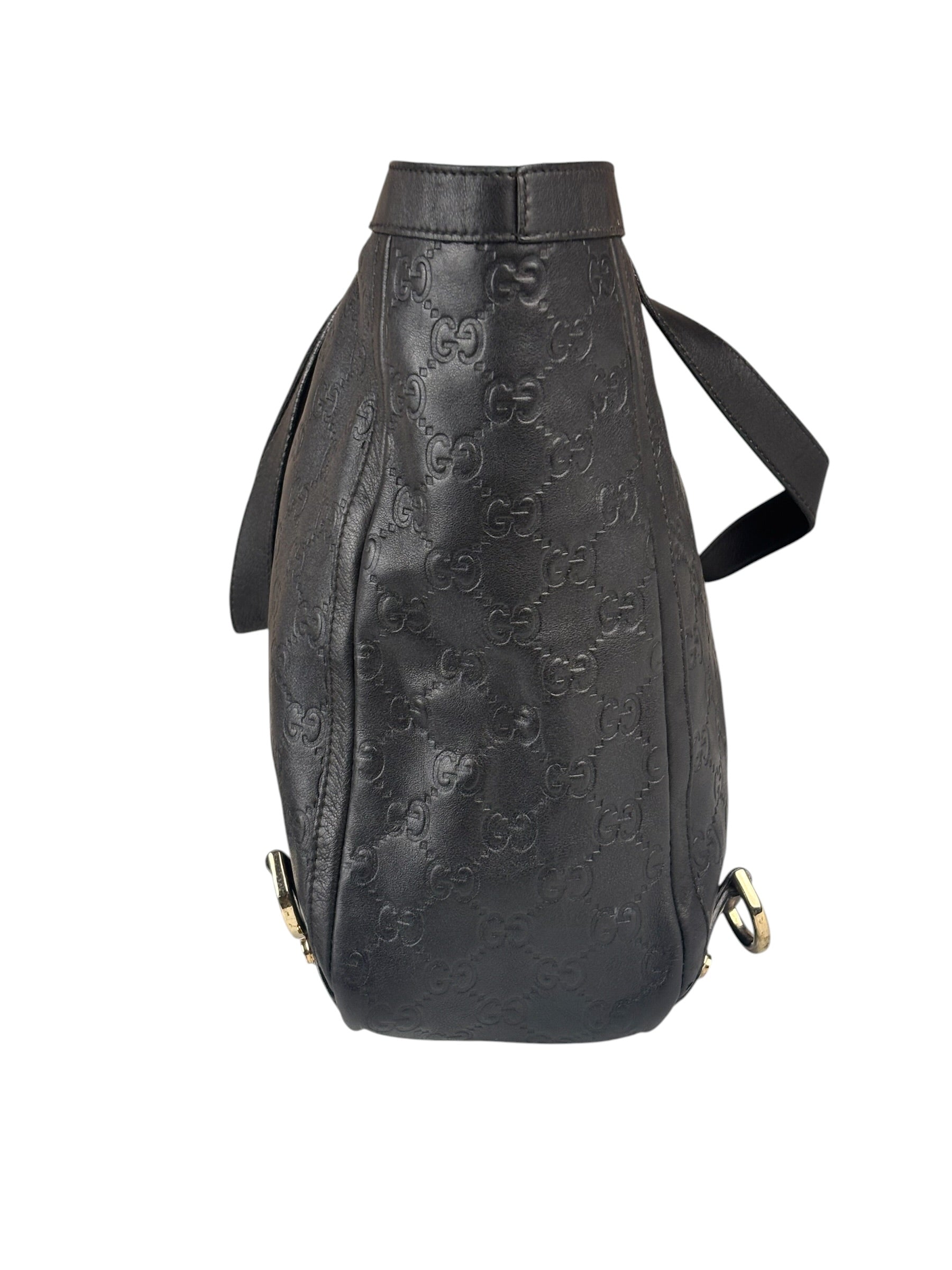 Gucci Black Leather GG Supreme D-Ring Abbey Tote