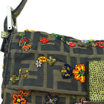 Fendi Vintage Zucca Beaded Lizard Trimmed Baguette