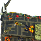 Fendi Vintage Zucca Beaded Lizard Trimmed Baguette
