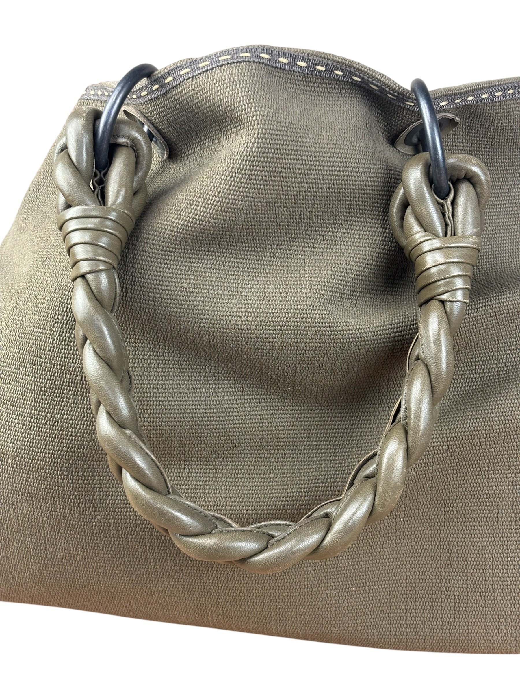 Bottega Venta Vintage Olive/Brown Canvas Large Shopper Shoulder Bag