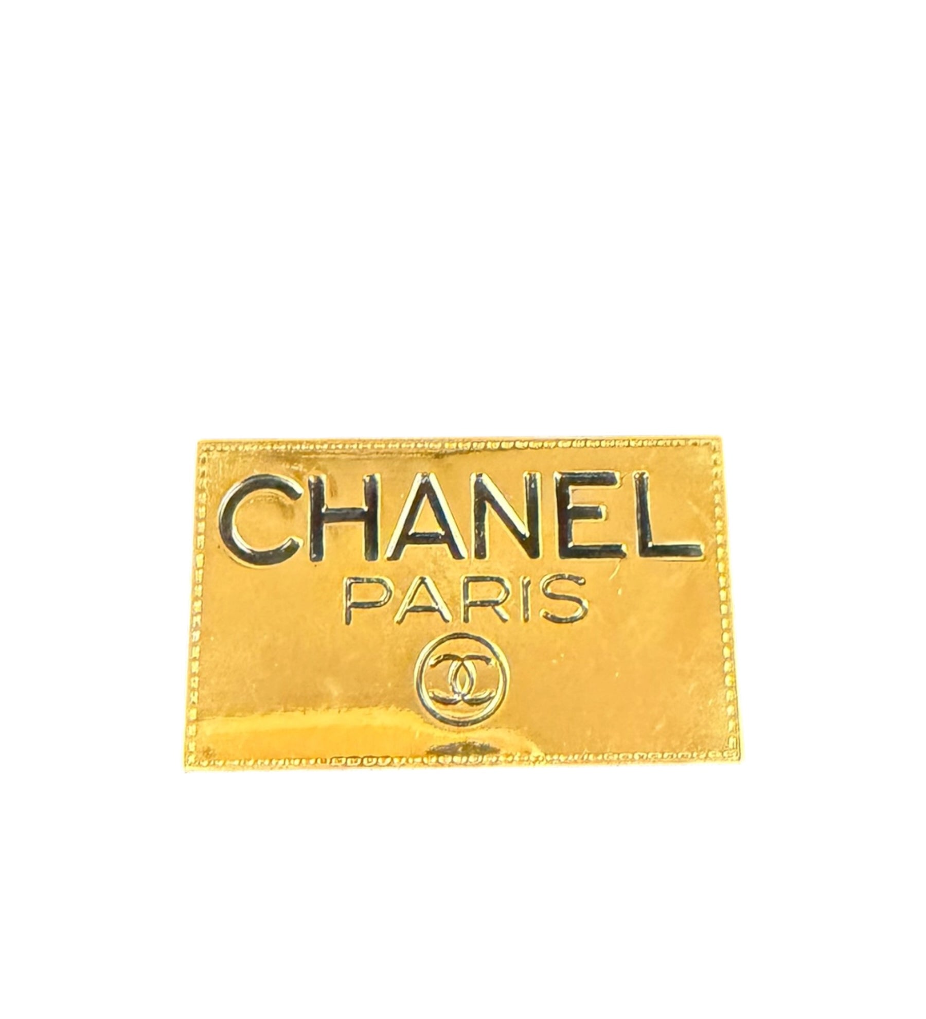 Chanel Vintage Gold-Plated Logo Nameplate Brooch Pin 1990s