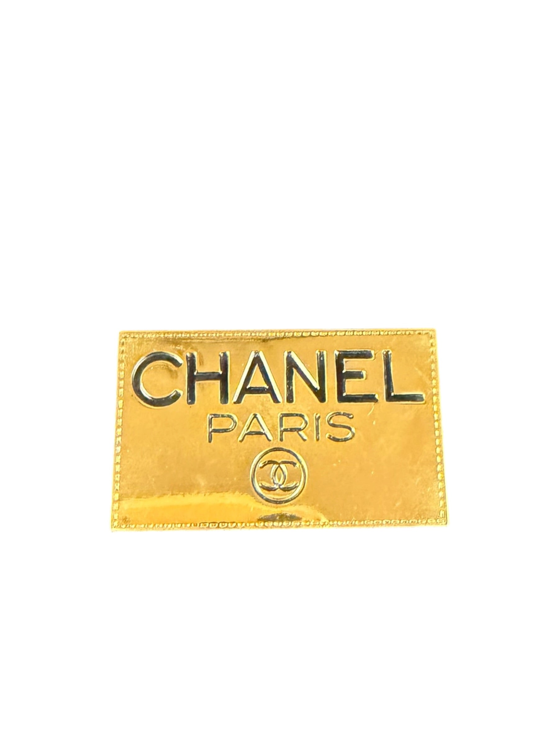 Chanel Vintage Gold-Plated Logo Nameplate Brooch Pin 1990s