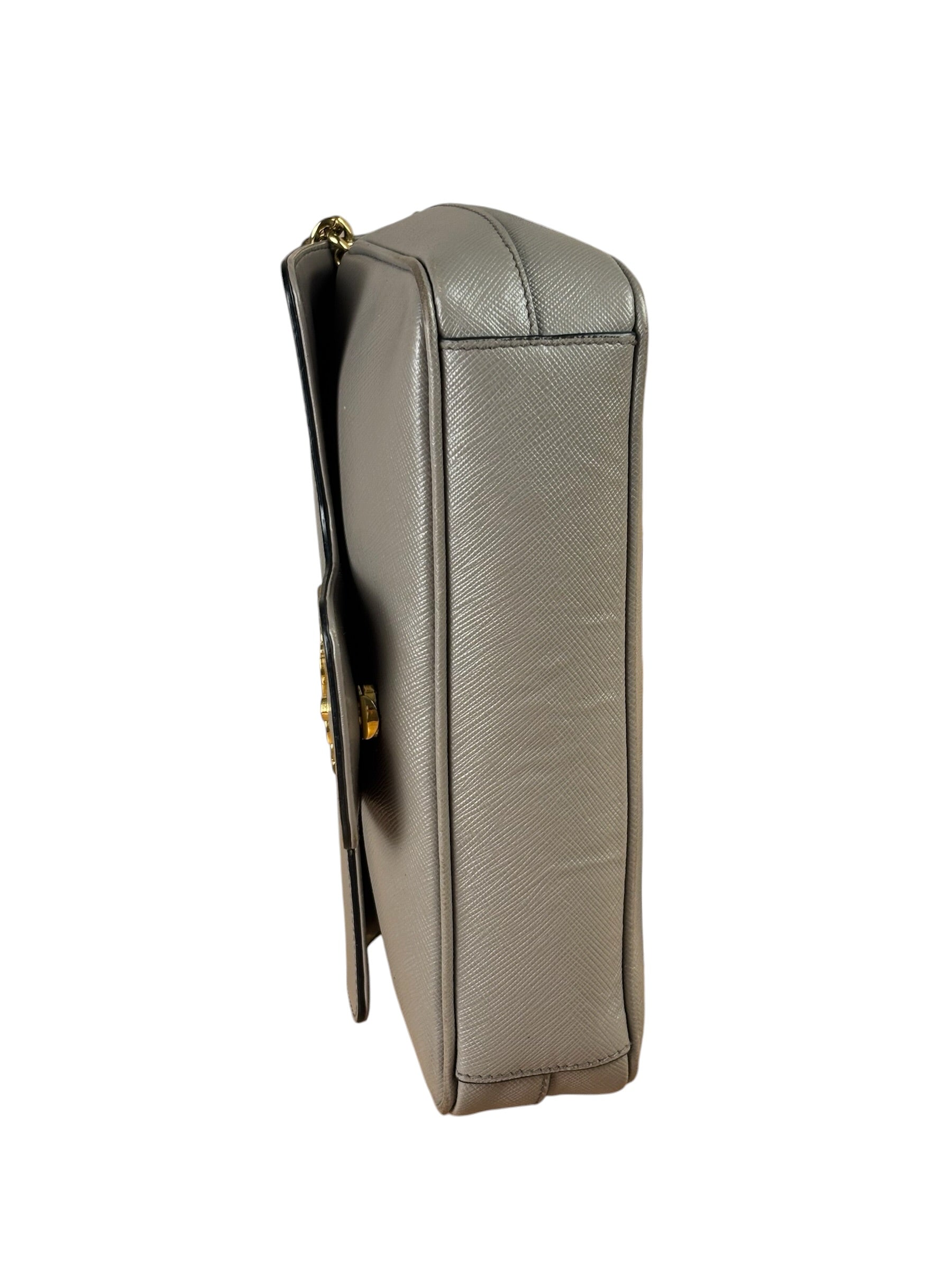 Prada Grey Saffiano Leather Cuir Pattina Crossbody
