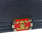 Chanel Navy Lambskin Cube Embossed XL Boy Flap 2013