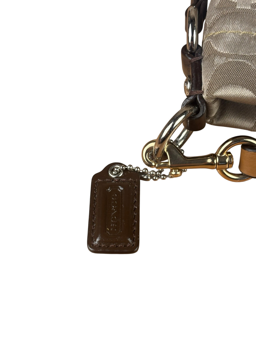 Coach Beige/Brown Leather Trim Signature Mini Carly Hobo Bag