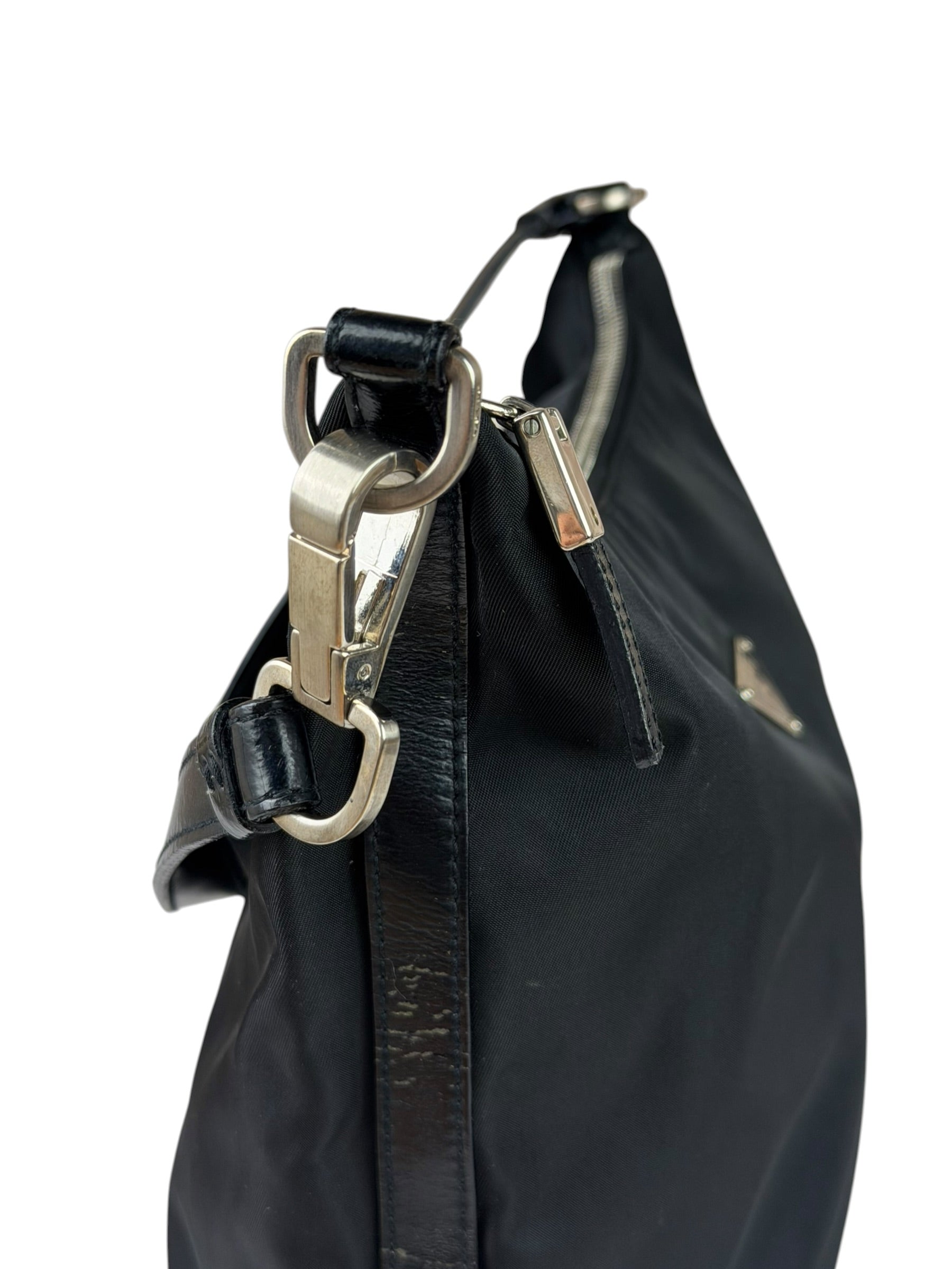 Prada Black Leather Trim/Tessuto Nylon  Shoulder Bag