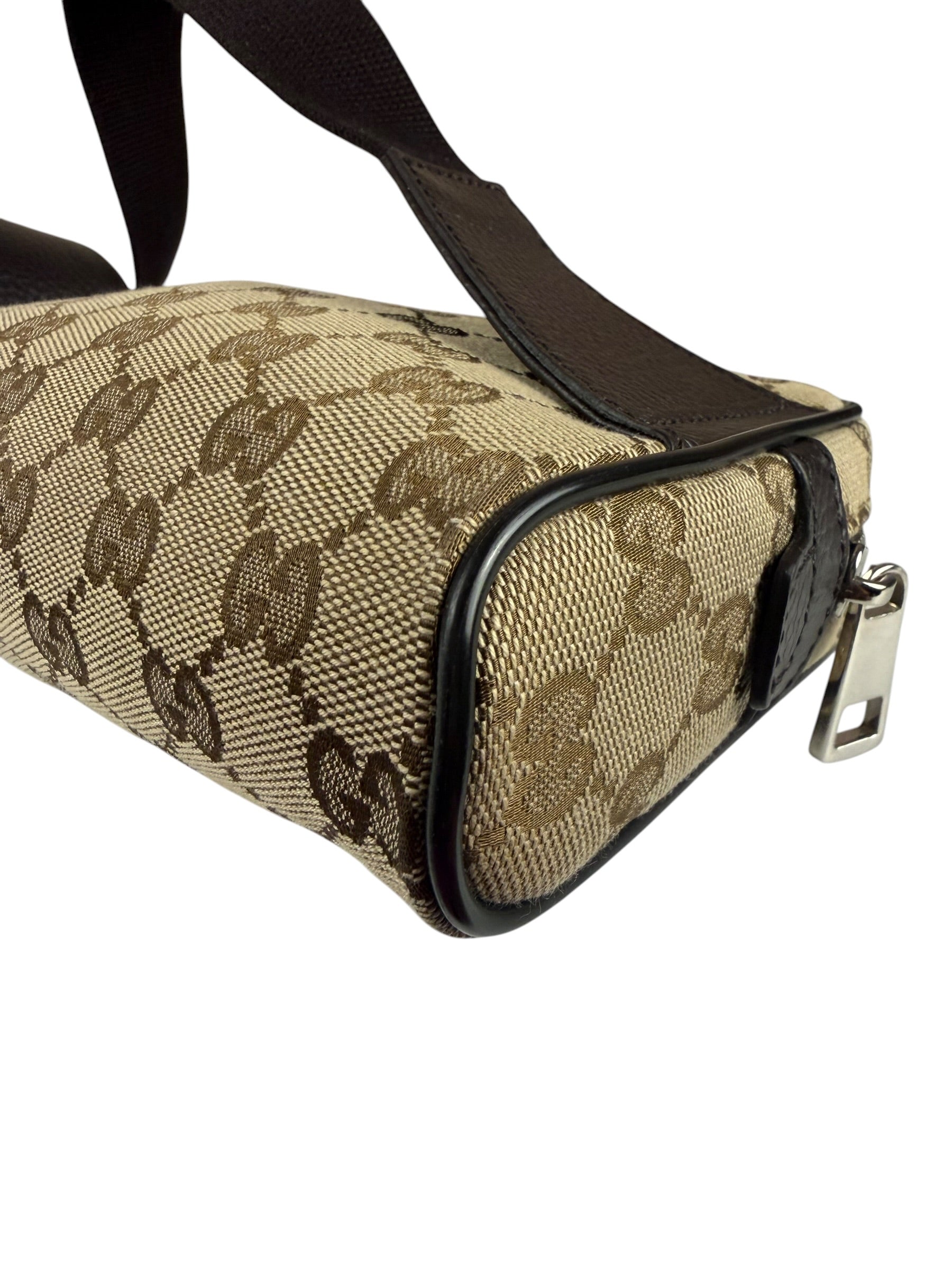 Gucci Brown Leather Trim GG Canvas Belt Bag