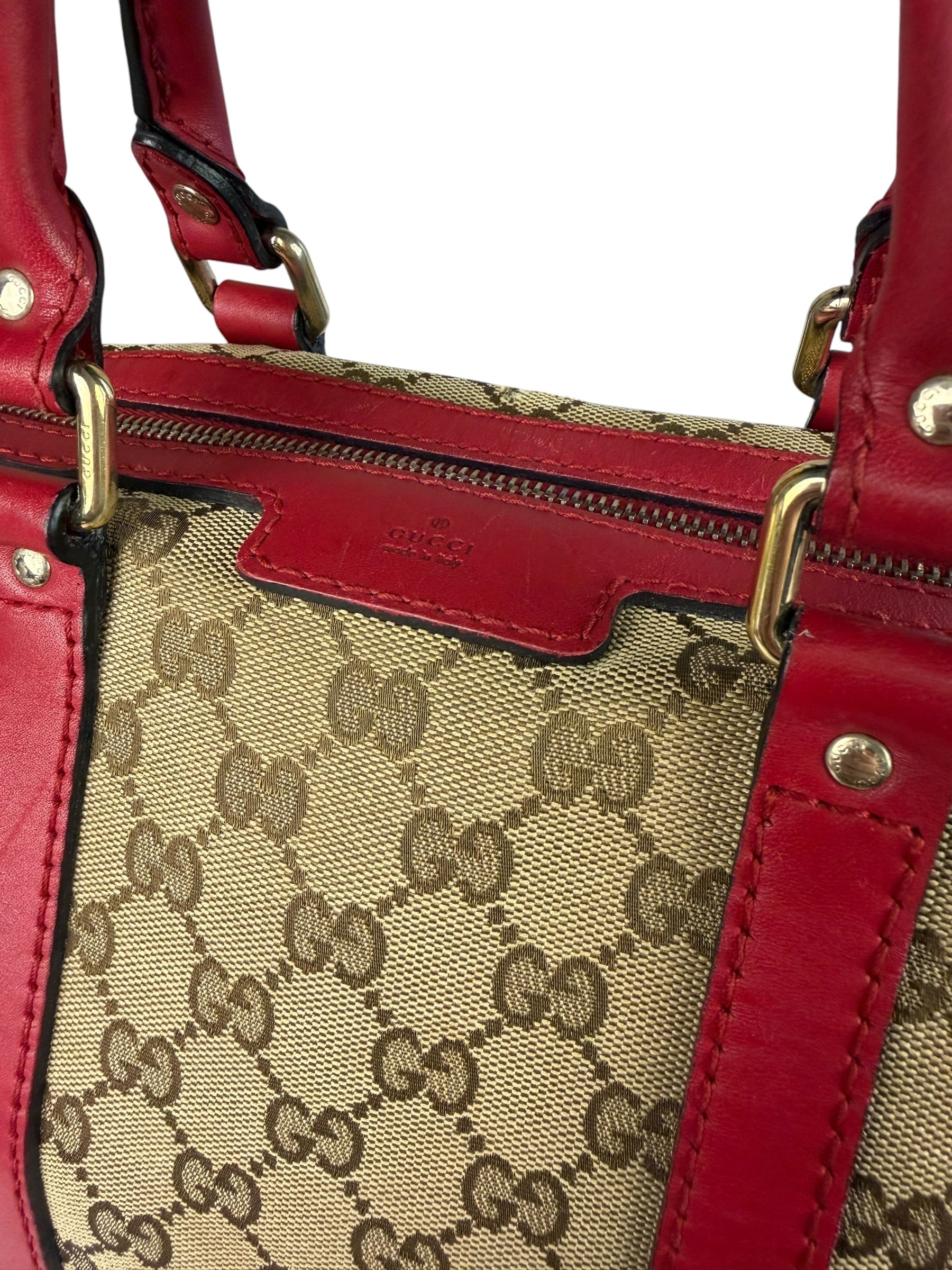 Gucci Beige/Red Leather GG Joy Boston Two-Way Bag