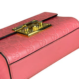 Gucci GG Pink Embossed Leather Small Padlock Chain Bag