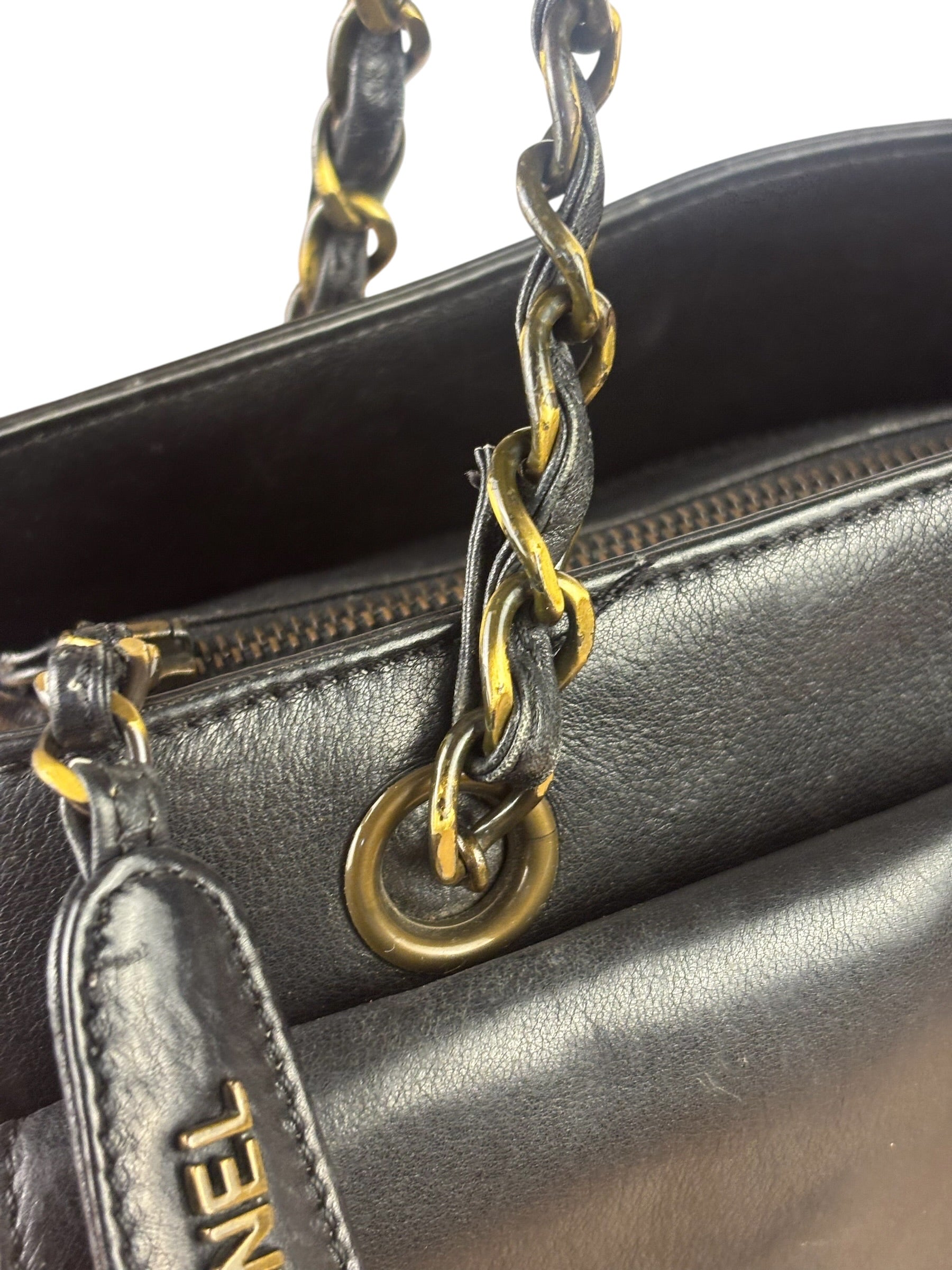 Chanel Vintage Black Calfskin Front Pocket Tote 1997