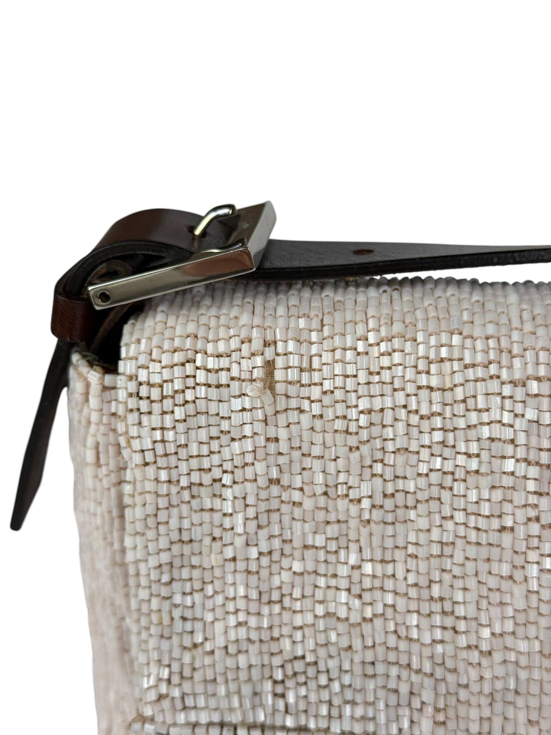 Fendi Leather-Trimmed Beaded Baguette Light Pink