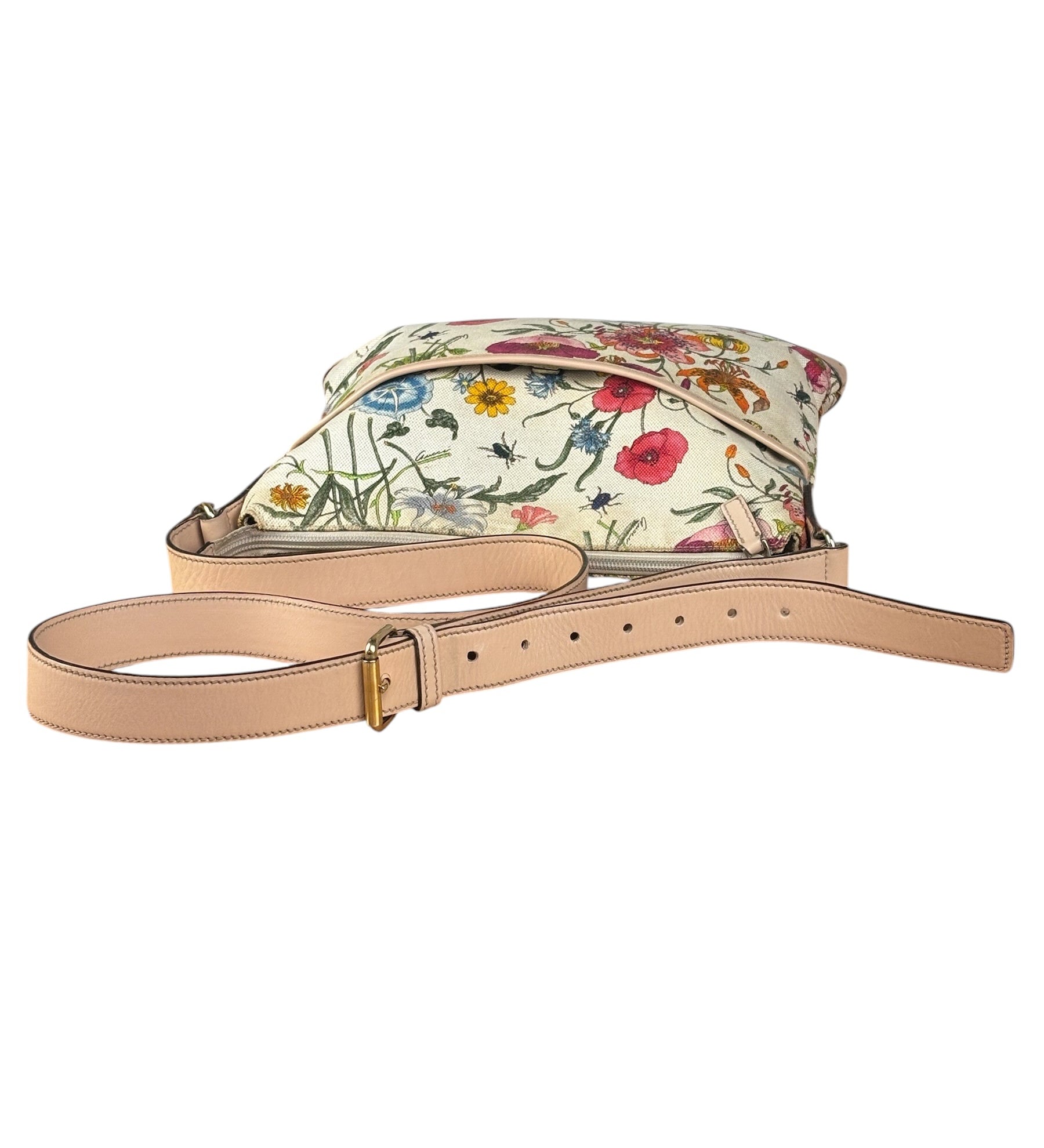 Gucci Vintage Multicolor Leather Trim Flora Canvas Flat Crossbody Bag