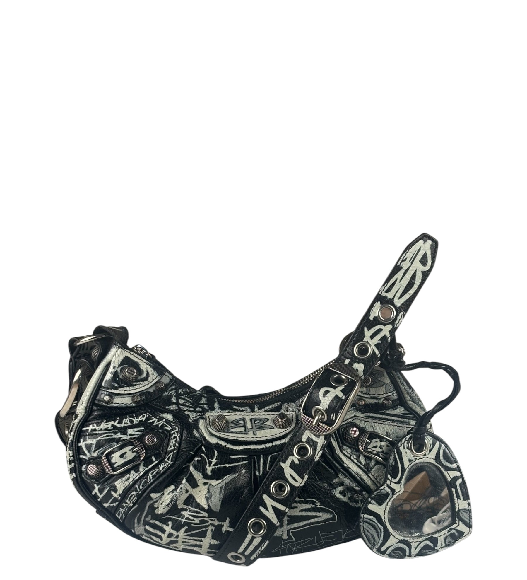 Balenciaga Black/White Leather Le Cagole Graffiti Shoulder Bag