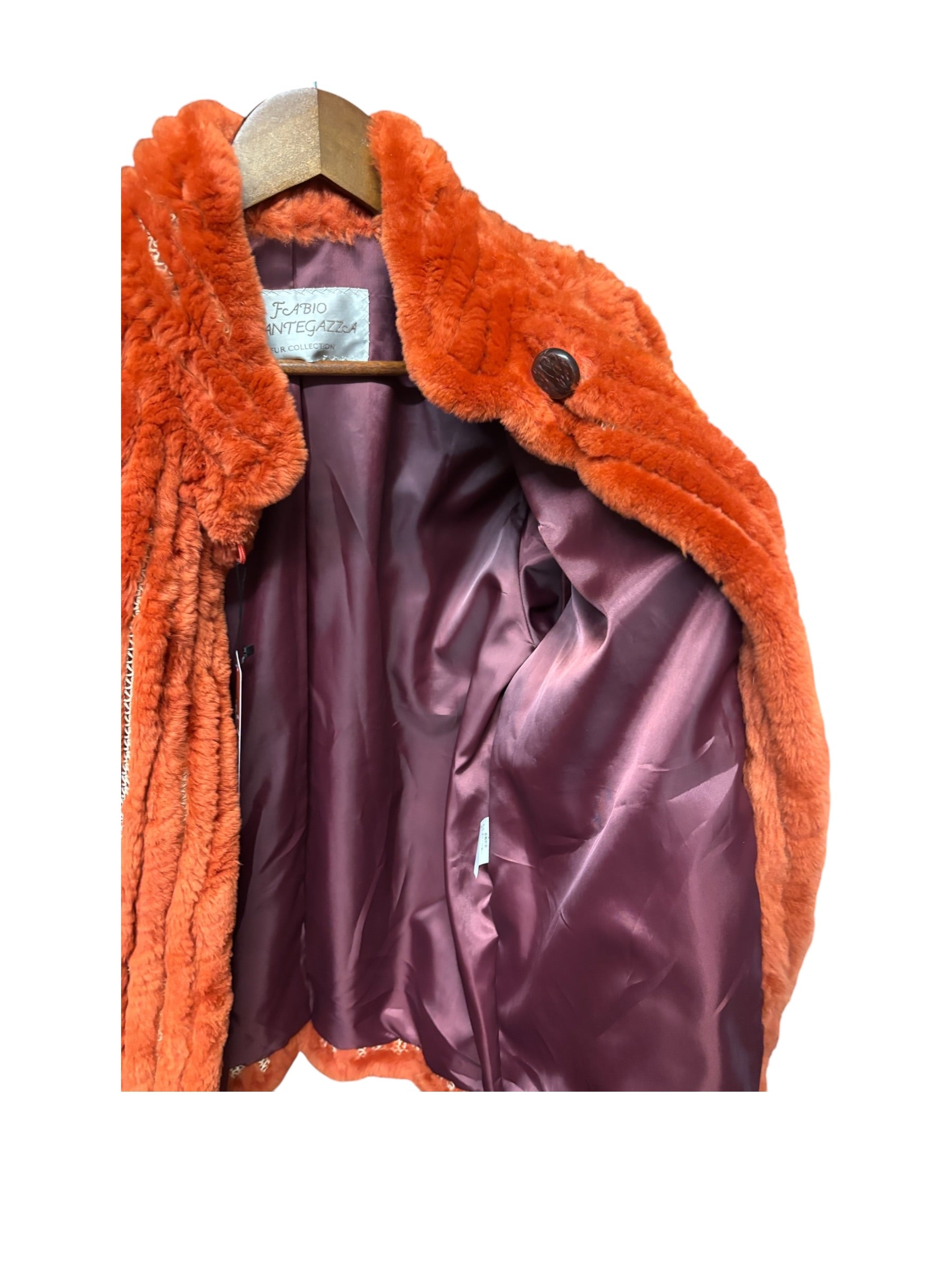 Fabio Mantegazza Vintage Orange Sheared Faux Fur Coat