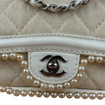 Chanel White Leather/Canvas Pearl Crossbody Flap 2003