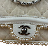 Chanel White Leather/Canvas Pearl Crossbody Flap 2003
