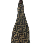 Fendi Brown Leather Trim Zucca Hobo Baguette