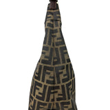 Fendi Brown Leather Trim Zucca Hobo Baguette