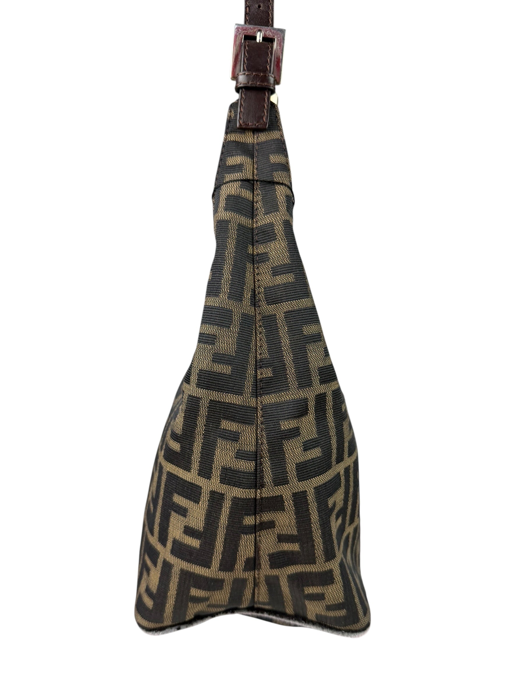 Fendi Brown Leather Trim Zucca Hobo Baguette