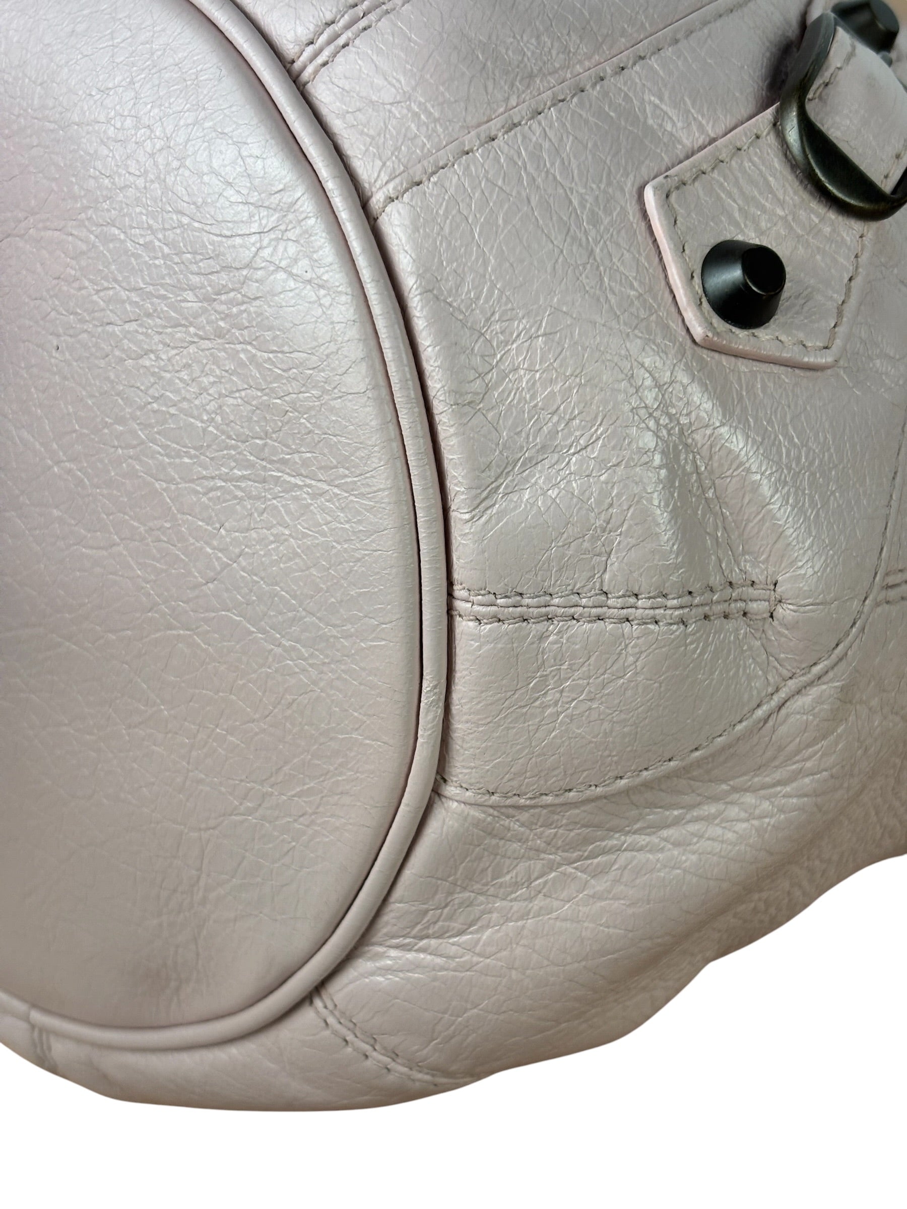 Balenciaga Baby Pink Leather Pompon Moto City 2Way Bucket Bag