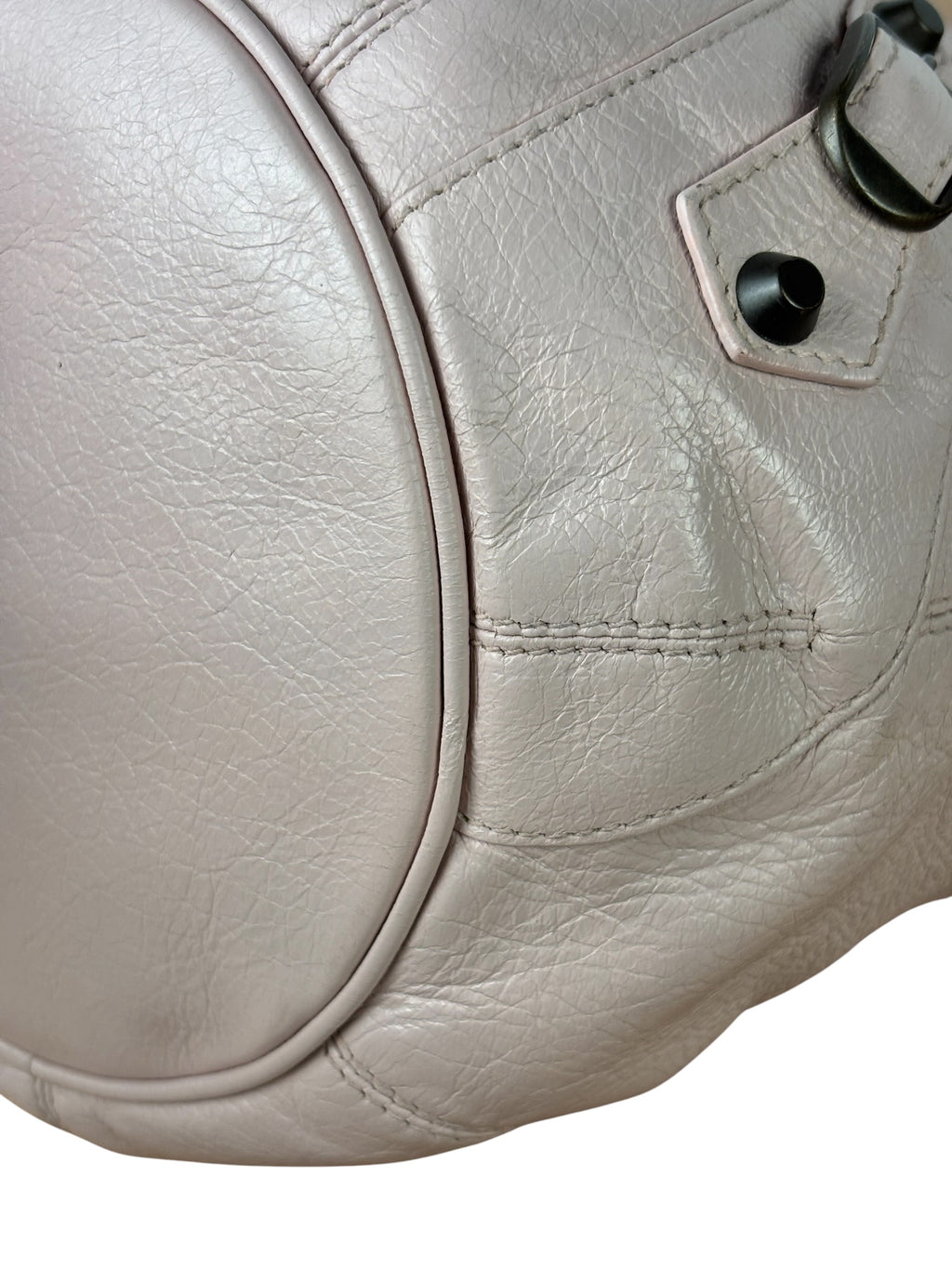 Balenciaga Baby Pink Leather Pompon Moto City 2Way Bucket Bag