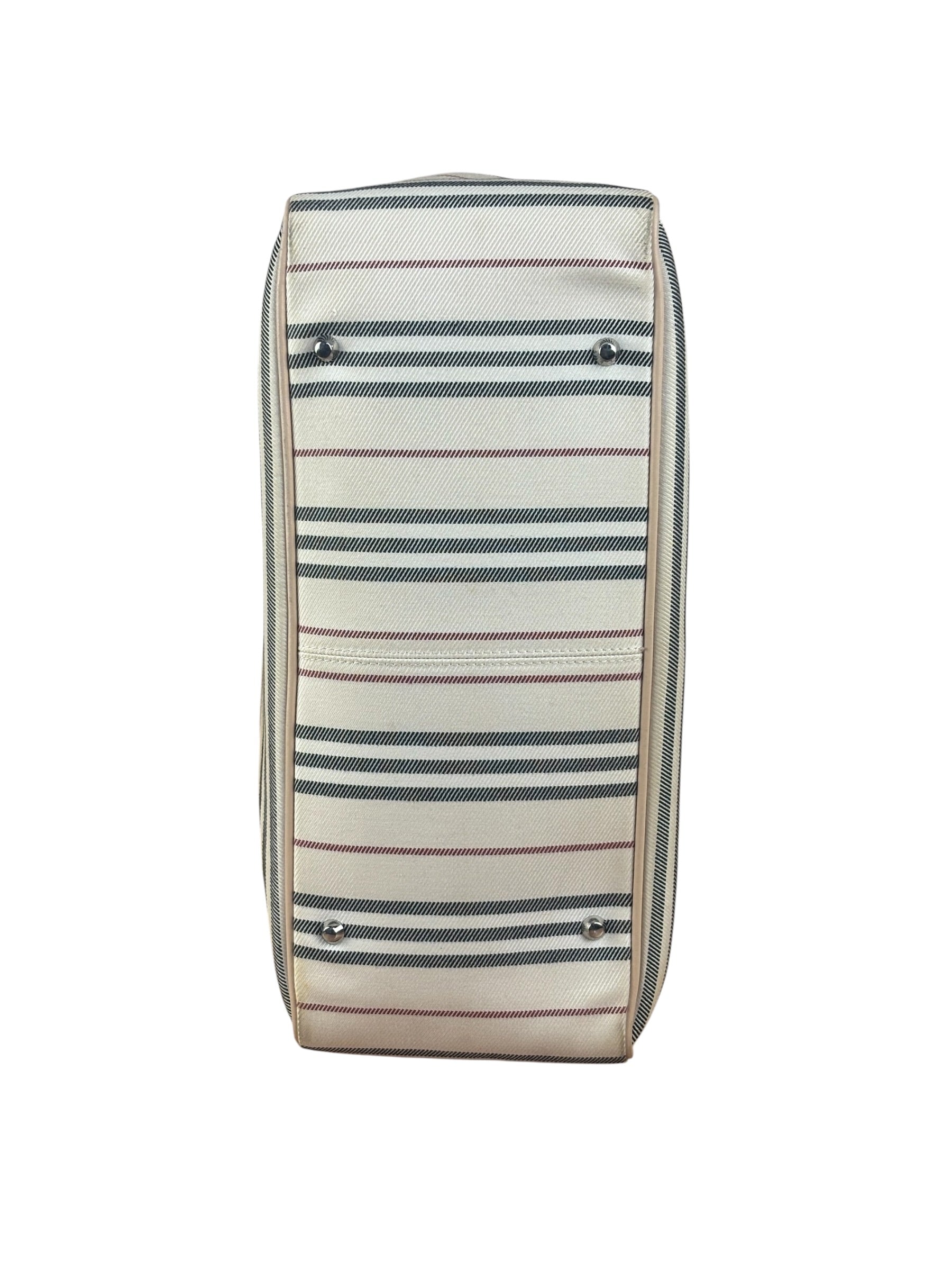 Burberry Multi-Color Leather Trim Striped Canvas Tote Bag