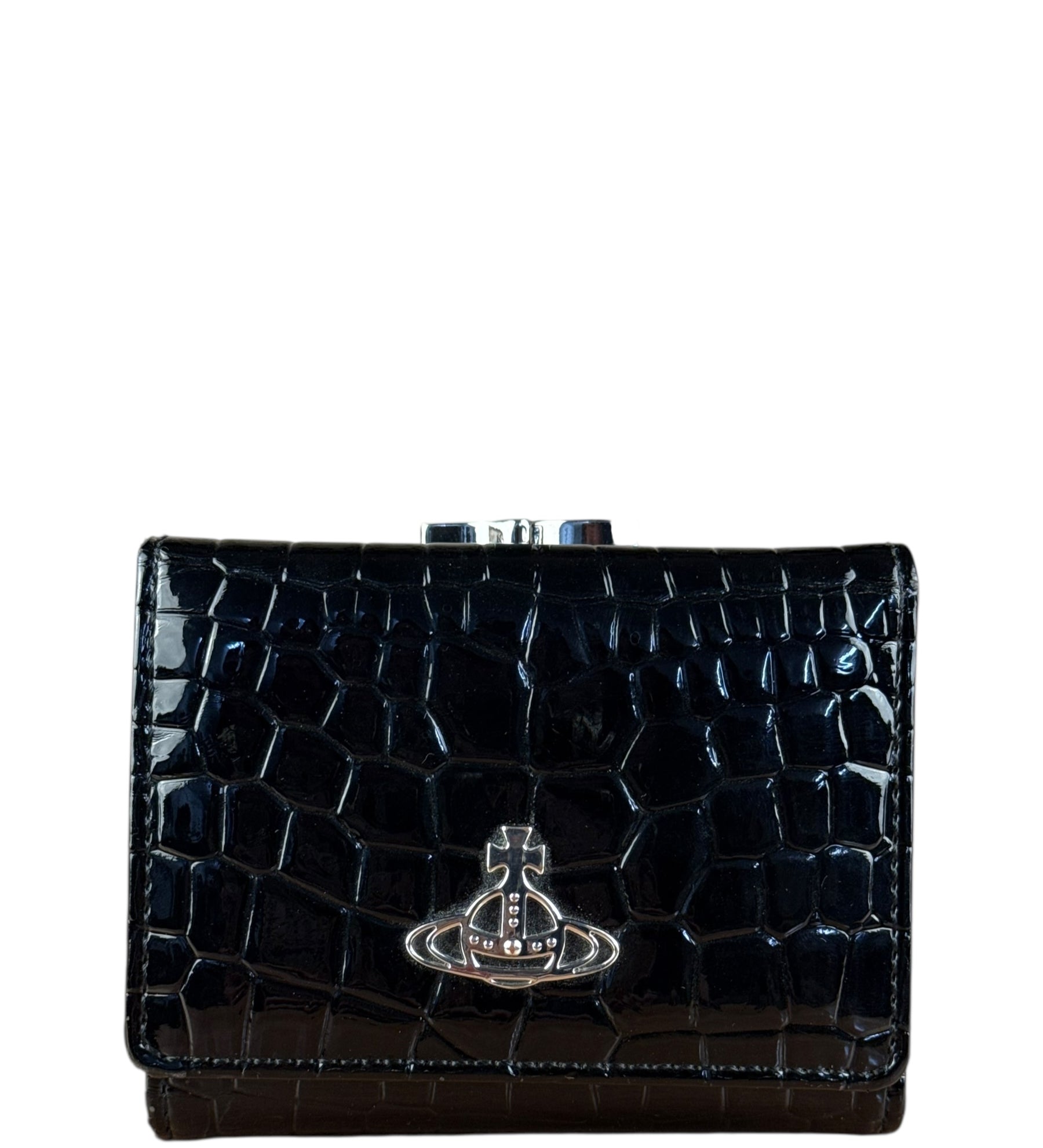 Vivienne Westwood Black Patent Croc Embossed Compact Wallet