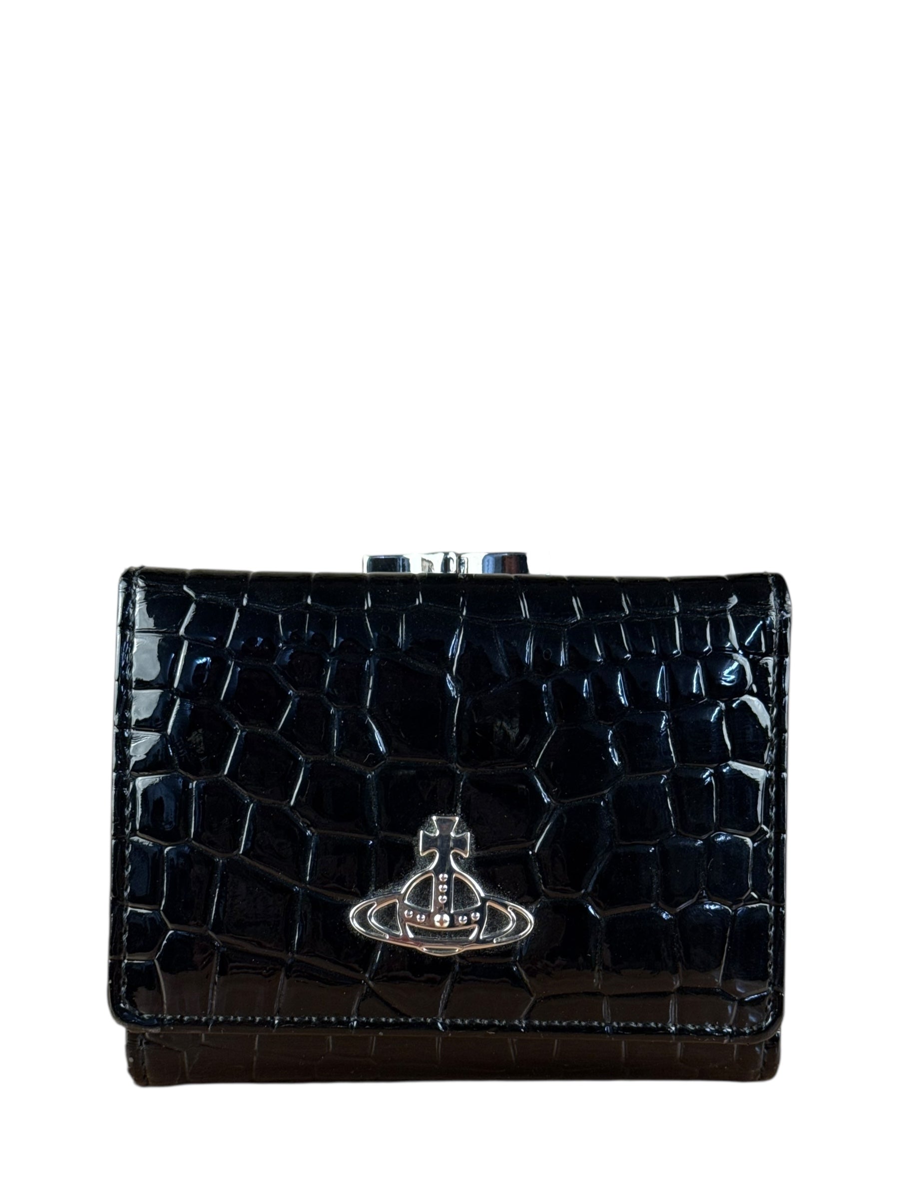 Vivienne Westwood Black Patent Croc Embossed Compact Wallet