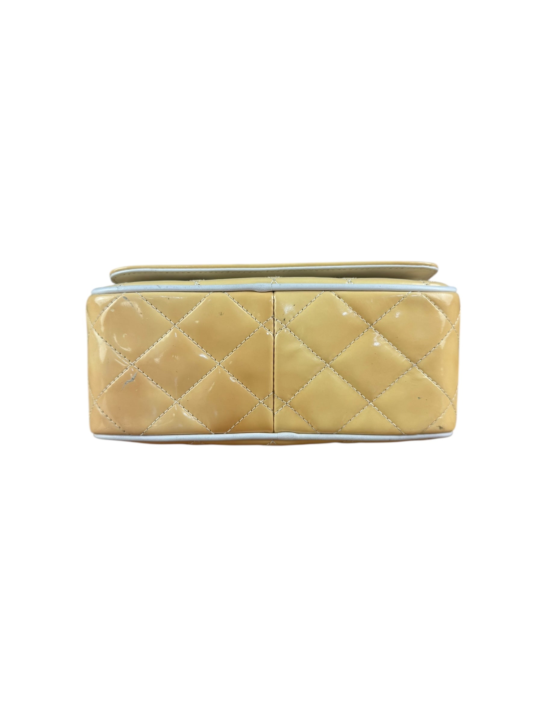 Chanel CC Patent Quilted Yellow Camera Bag 1991
