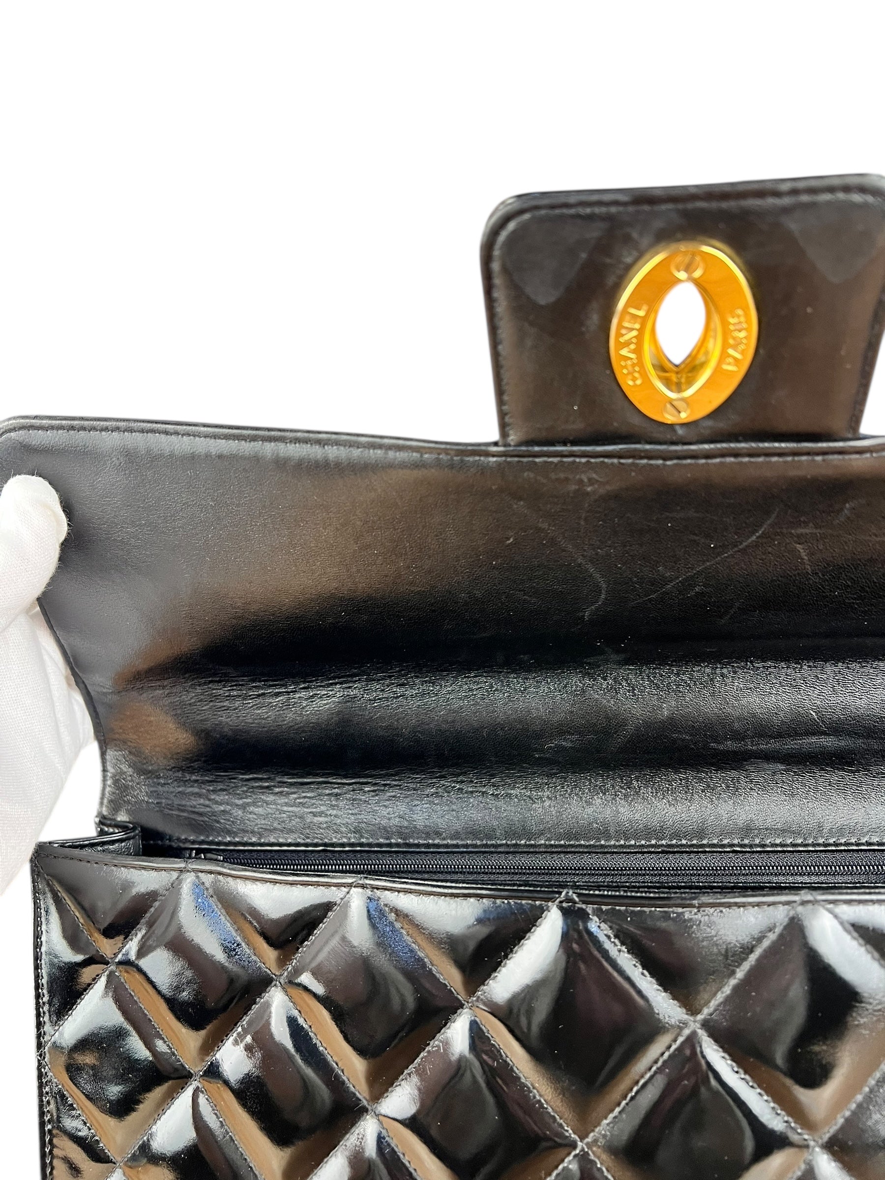 Chanel CC Black Patent Quilted Flap Briefcase Handbag '95