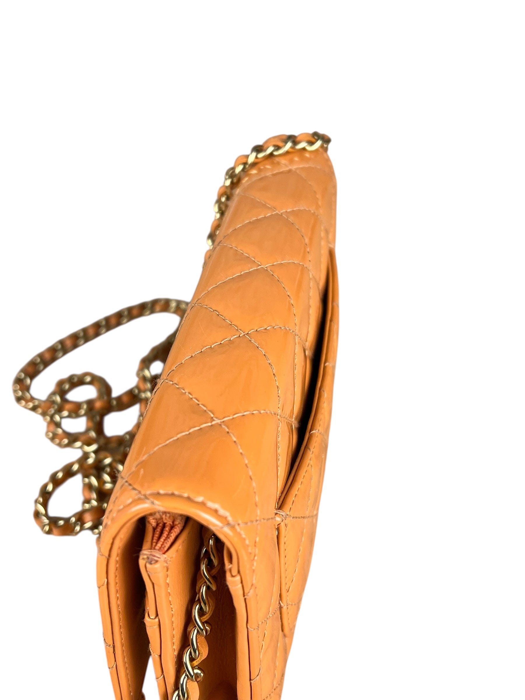 Chanel Orange Patent Leather Flap Wallet on Chain Bag
