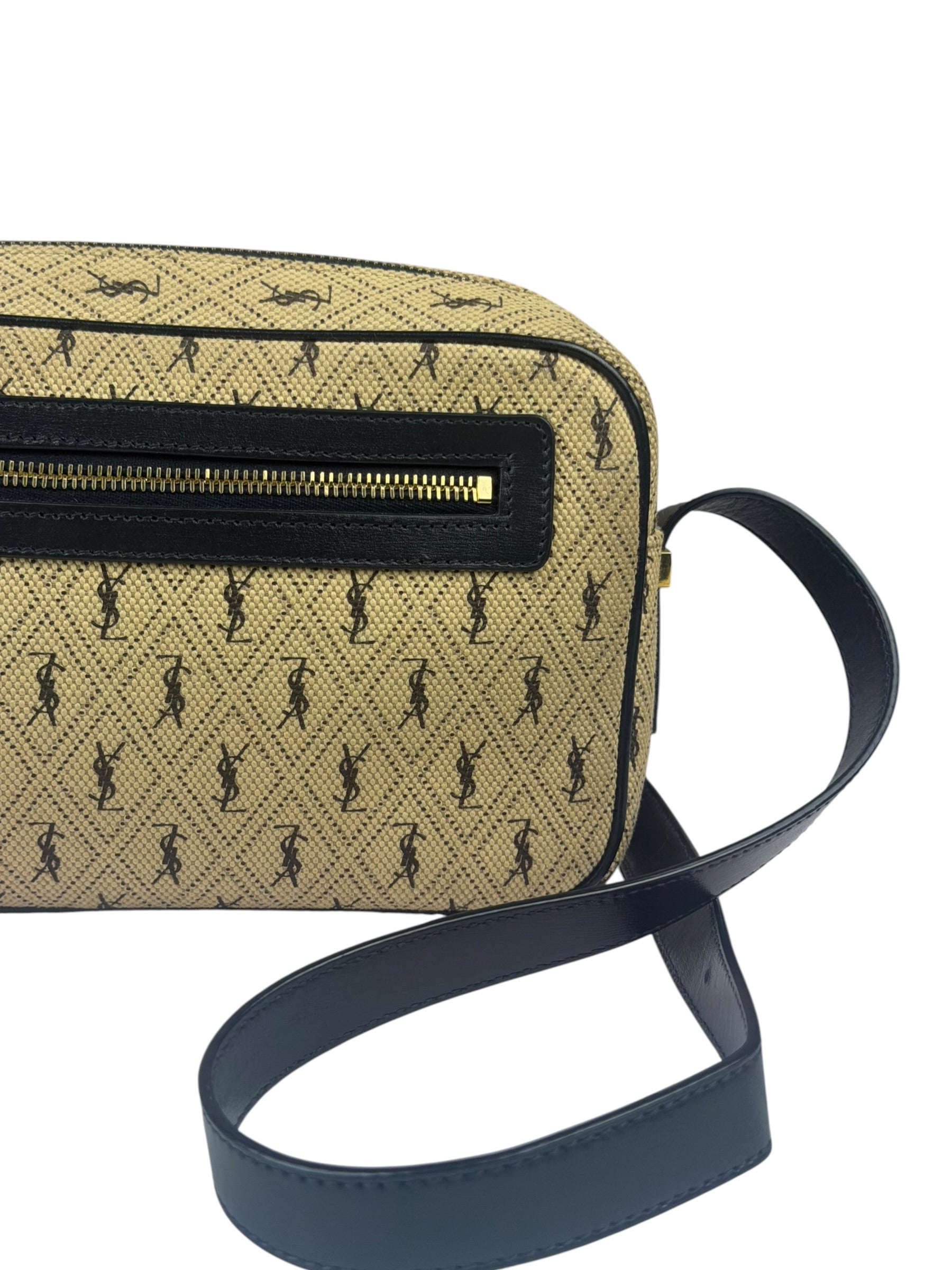 Saint Laurent YSL Beige Logo Print Crossbody Bag