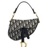Christian Dior Navy Leather Trim Oblique Saddle Handbag