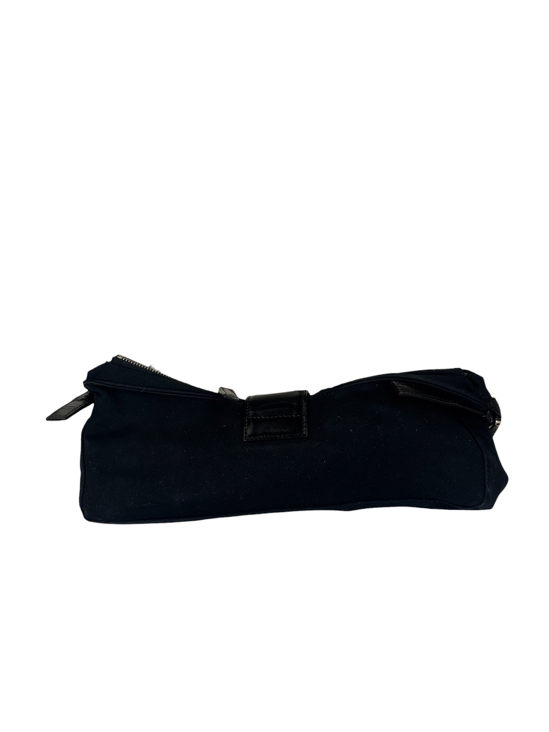 Fendi Black Leather Trim Crossbody Neoprene Baguette