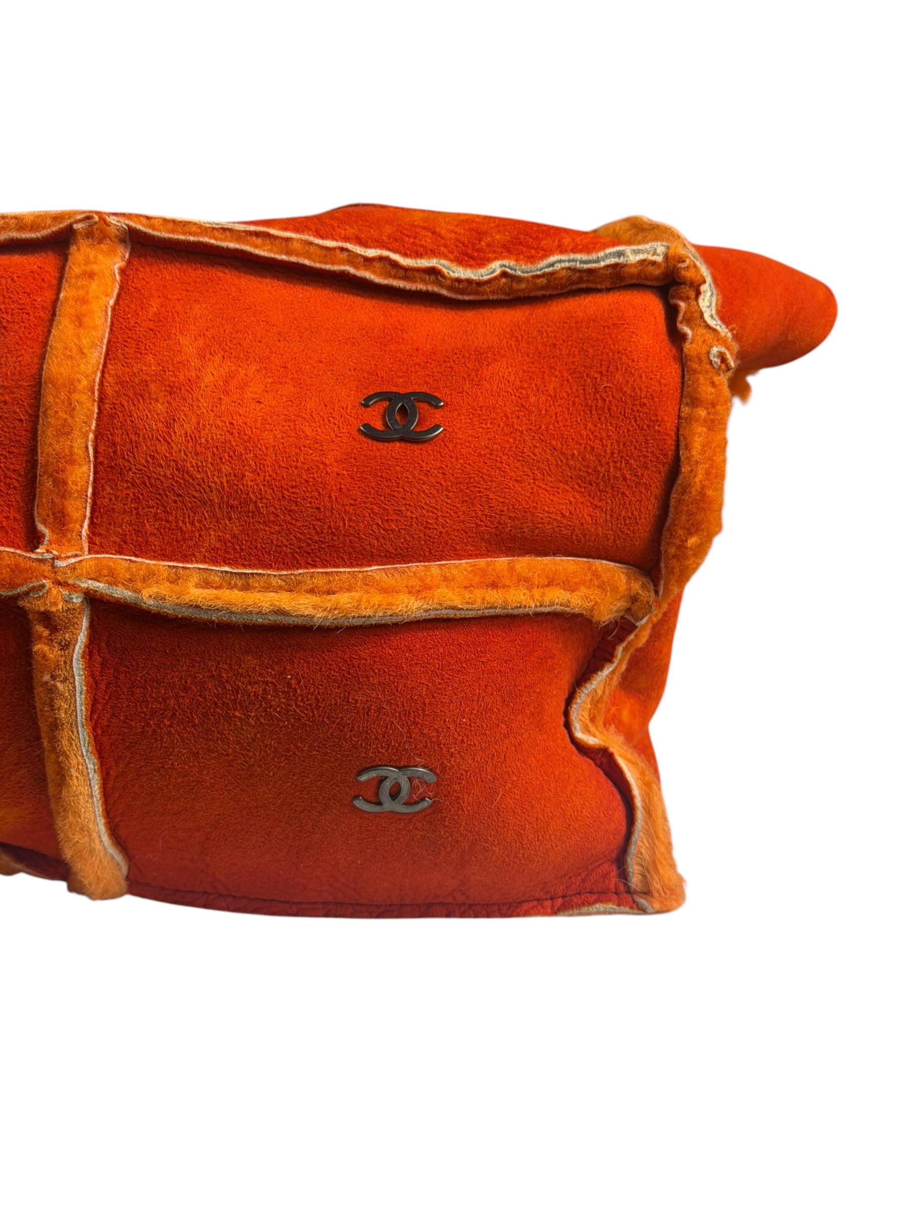 Chanel Orange Suede Shearling Patchwork Shoulder Bag 2001