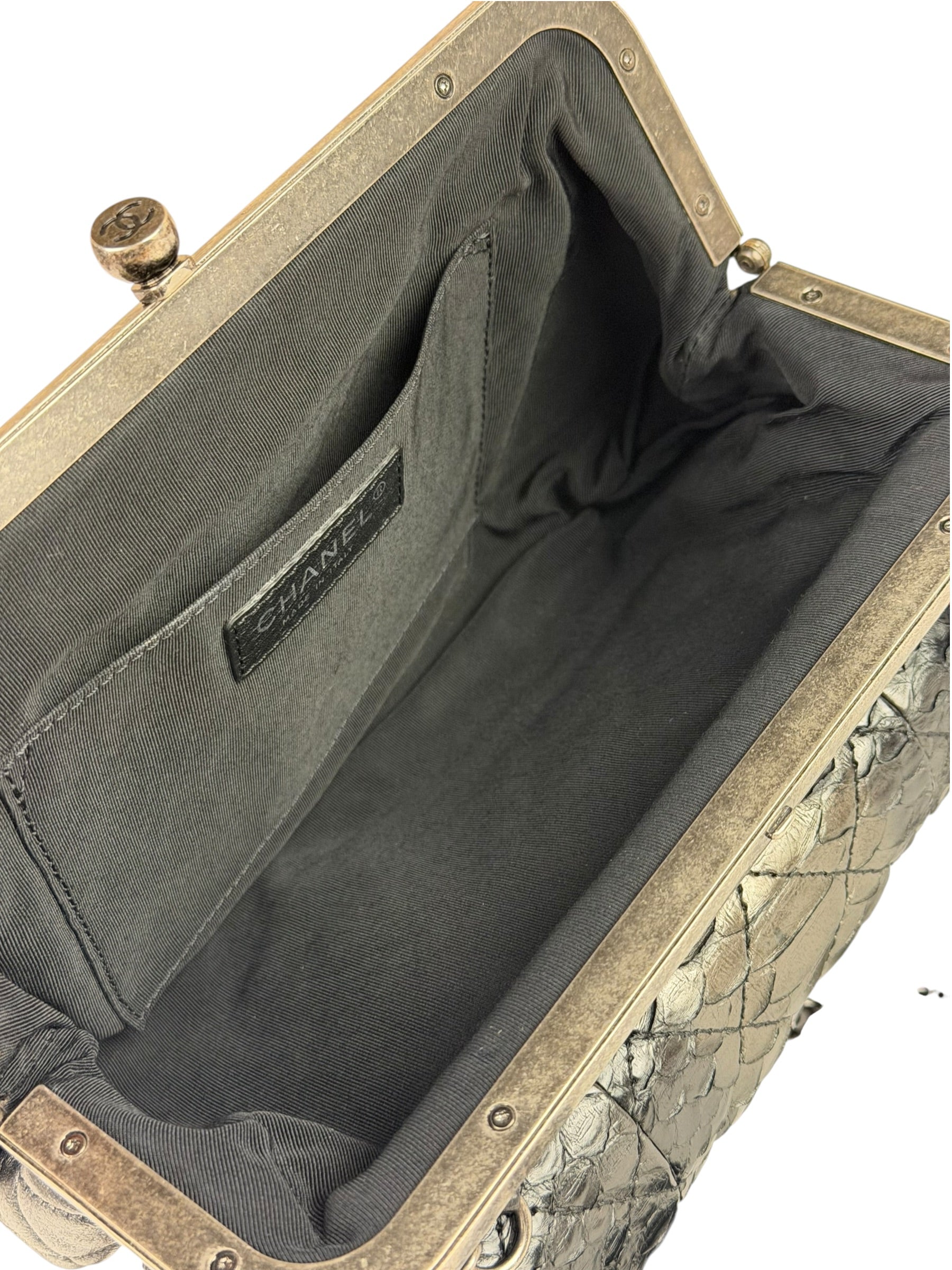 Chanel Black Python Leather Kiss-Lock Flap Bag 2015