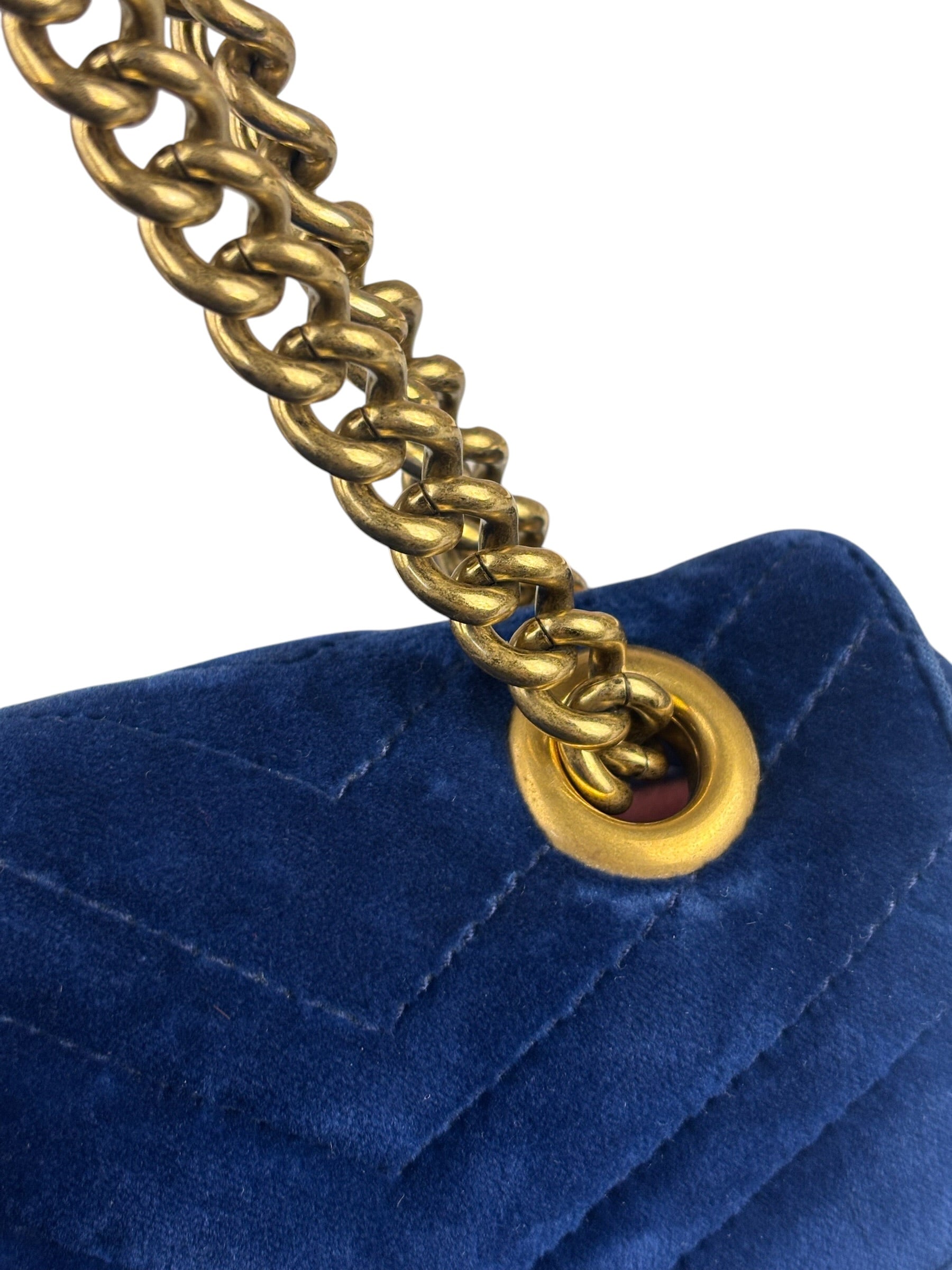 Gucci GG Blue Velvet Marmont Chain Shoulder Bag