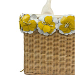 Prada Midollino Leather Trim Wicker Canvas Flower Basket