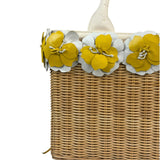 Prada Midollino Leather Trim Wicker Canvas Flower Basket