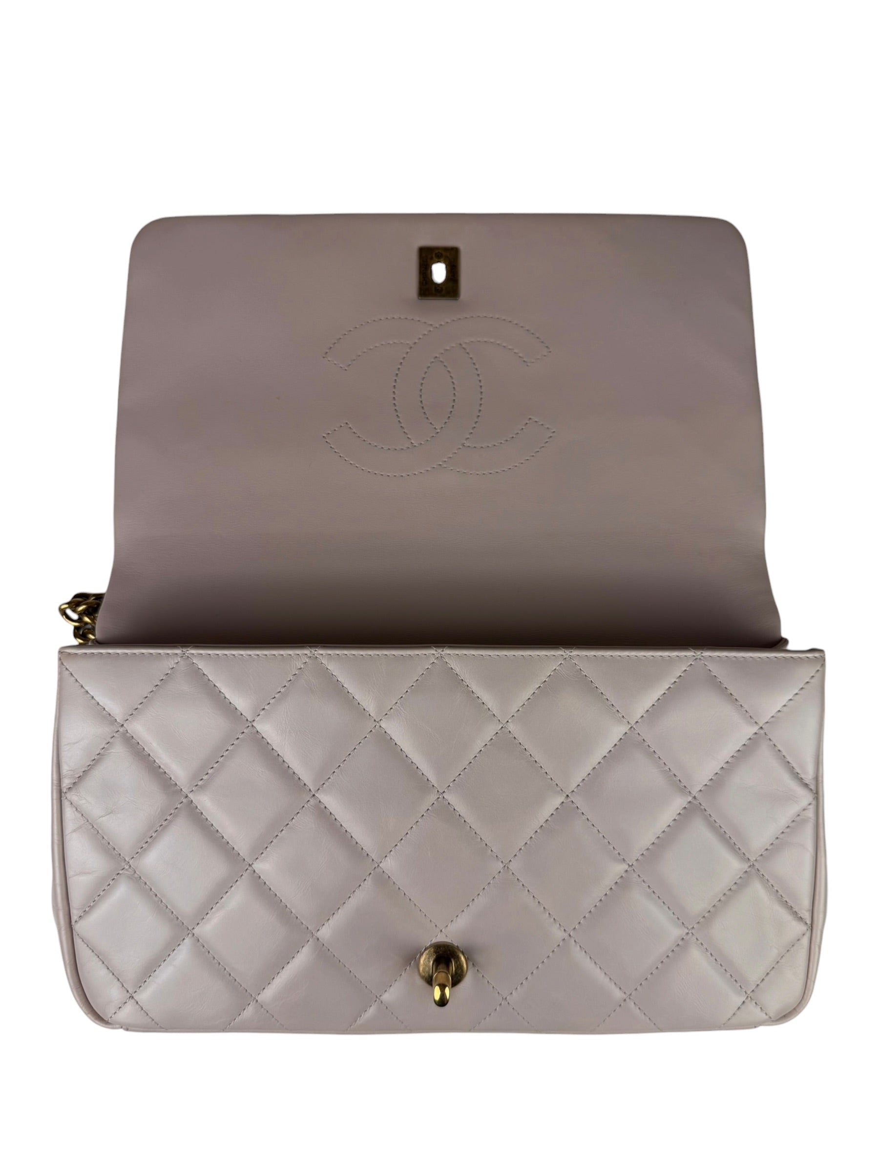 Chanel Light Lilac Calfskin Leather Quilted Flap Chain Bag