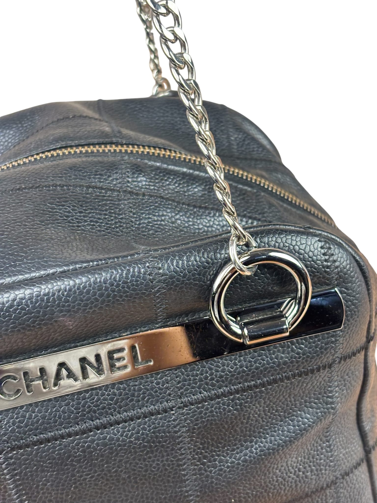 Chanel Black Caviar Chocolate Bar Shoulder Bag
